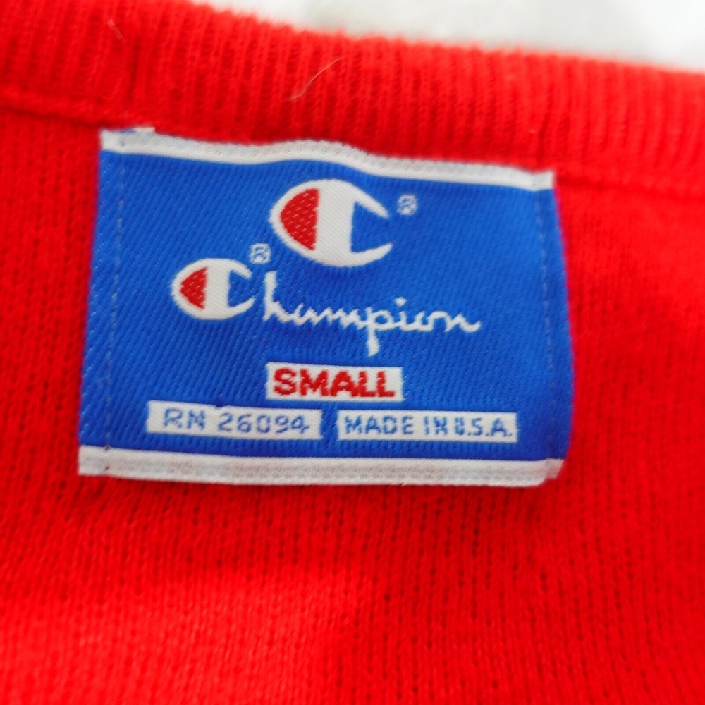 VINTAGE Champion Sweater Small Red Knit V Neck Adult Apple Washington 80s USA - Picture 4 of 11